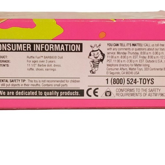 Ruffle Fun Barbie #12435 Dark Hair Vintage 1994 NRFB Doll-Mint Box-Very Good - Picture 6 of 10